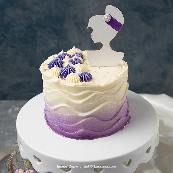 Purple happy birthday cake with beautiful flowers. Dozen of violet cakes  with gold and fruits. Exquisite desserts Photos | Adobe Stock