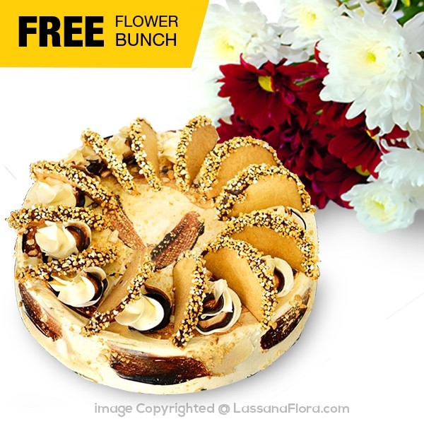COFFEE GATEAU -1.5KG(3.3LBS) (WITH FLOWER BUNCH) DELIVERED FREE IN OVER 100 CITIES! - Lassana Cakes - in Sri Lanka