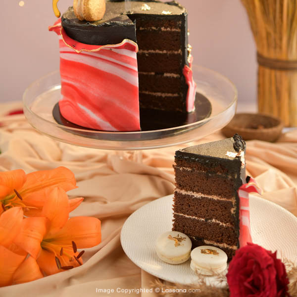 PINK MARBLE CHOCOLATE CAKE WITH LOVE TOPPER 1.8KG (3.9LBS) - Lassana Cakes - in Sri Lanka