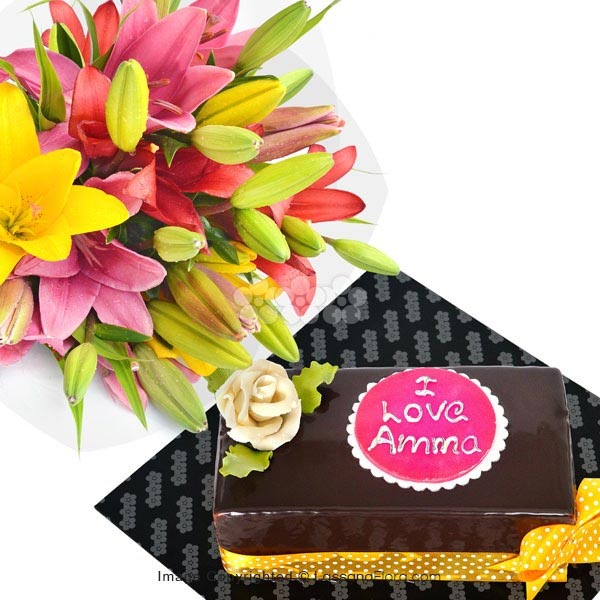 TO MY LOVELY MOM (WITH FLOWER BUNCH) - Lassana Cakes - in Sri Lanka