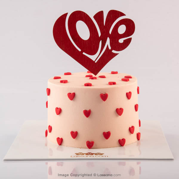 LOVE HEART BLUSH PINK RIBBON CAKE - 1KG (2.2LBS) - Lassana Cakes - in Sri Lanka