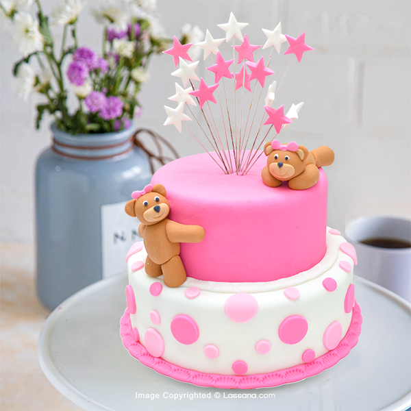 BABY PINK, TEDDY RIBBON CAKE 2.3 KG (5.07 LBS) DELIVERED FREE IN OVER 100 CITIES! - Lassana Cakes - in Sri Lanka