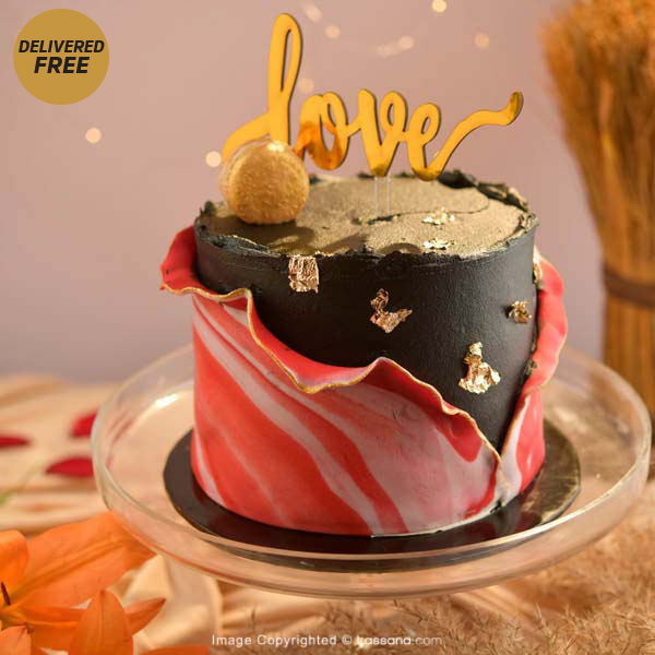 PINK MARBLE CHOCOLATE CAKE WITH LOVE TOPPER 1.8KG (3.9LBS) DELIVERED FREE IN OVER 100 CITIES! - Lassana Cakes - in Sri Lanka