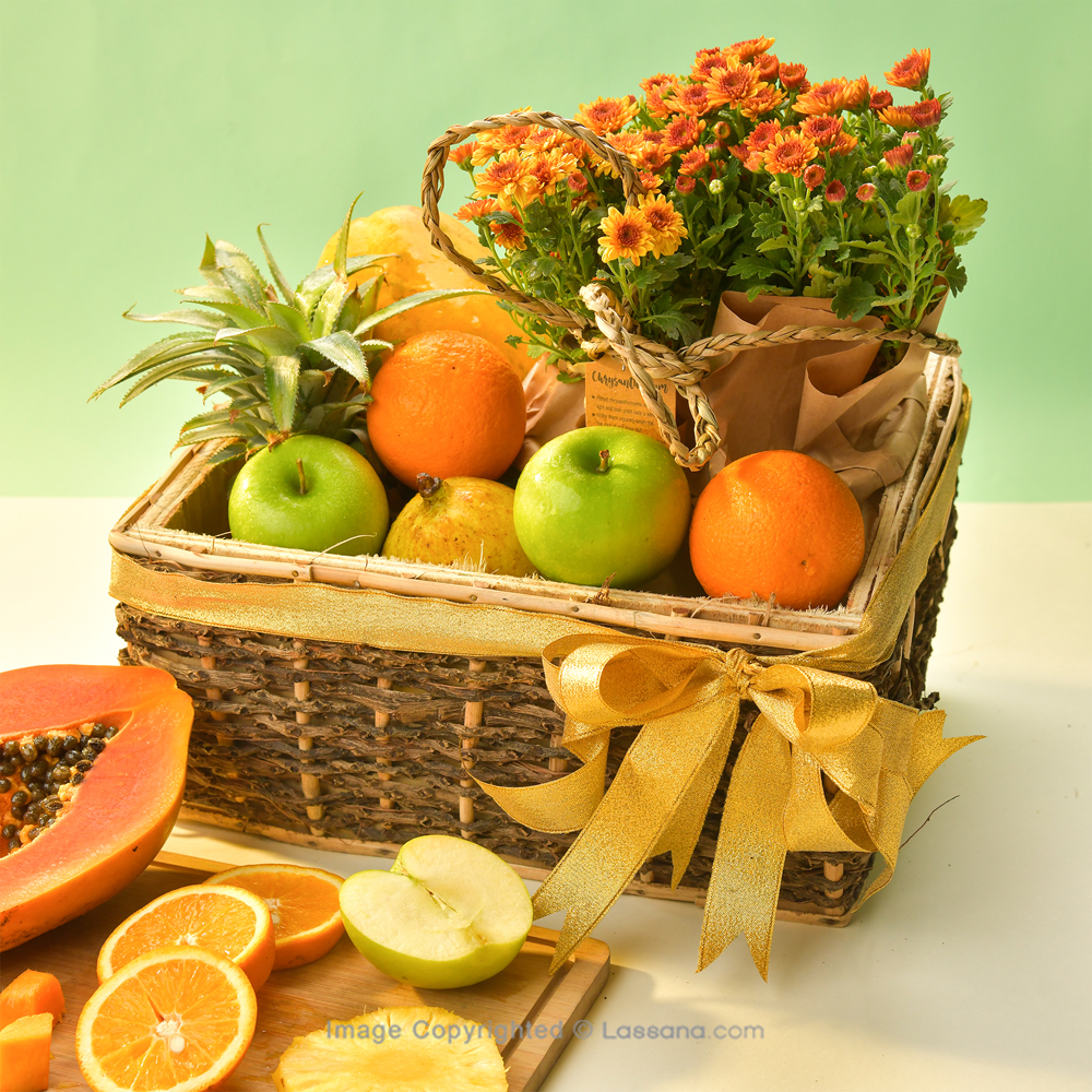 FRUIT BLISS FRUIT BASKET WITH FLOWERING PLANT - Fruit Baskets - in Sri Lanka