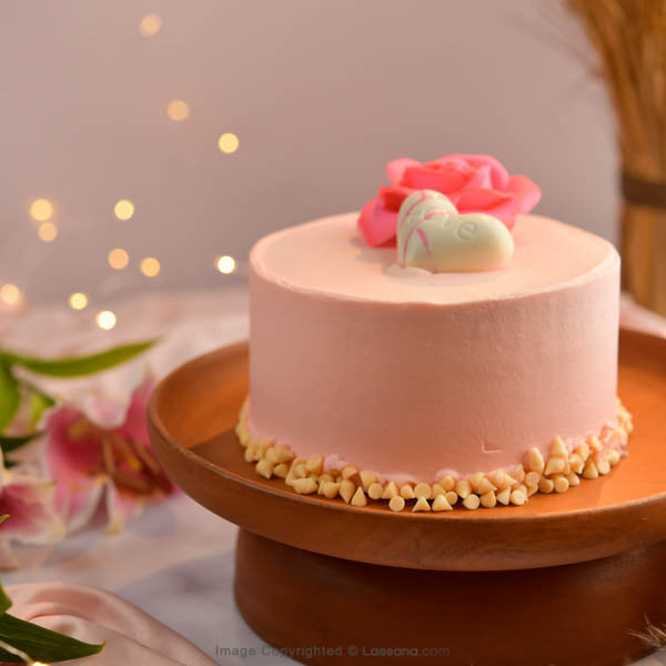 PINK ROSE LOVE HEART RIBBON CAKE 750G (1.6LBS) - Lassana Cakes - in Sri Lanka