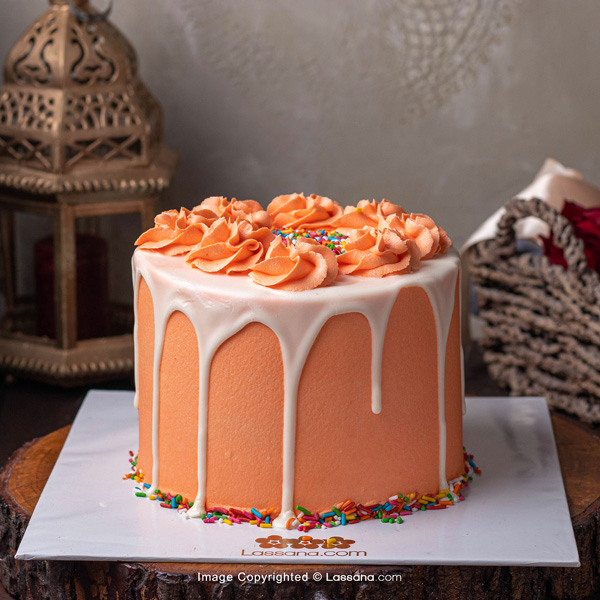 PEACH PASSION RIBBON CAKE -1KG(2.2LBS) - Lassana Cakes - in Sri Lanka