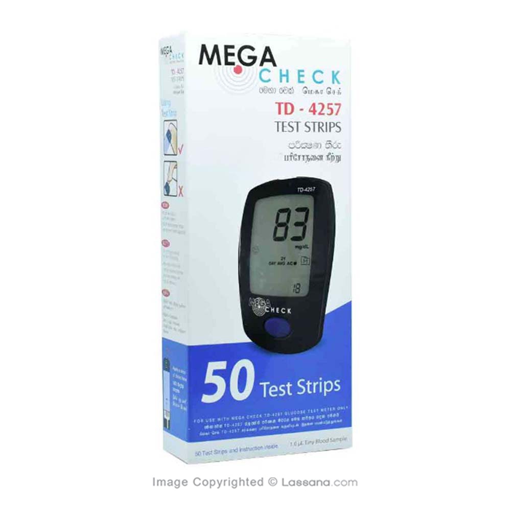 MEGACHECK BLOOD GLUCOSE TEST STRIPS 50'S (TD-4257) - Diabetes Care - in Sri Lanka