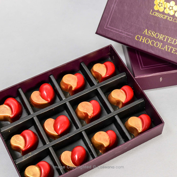 LAVISH RED CHOCOLATE HEARTS - 12PCS - Lassana Chocolates - in Sri Lanka