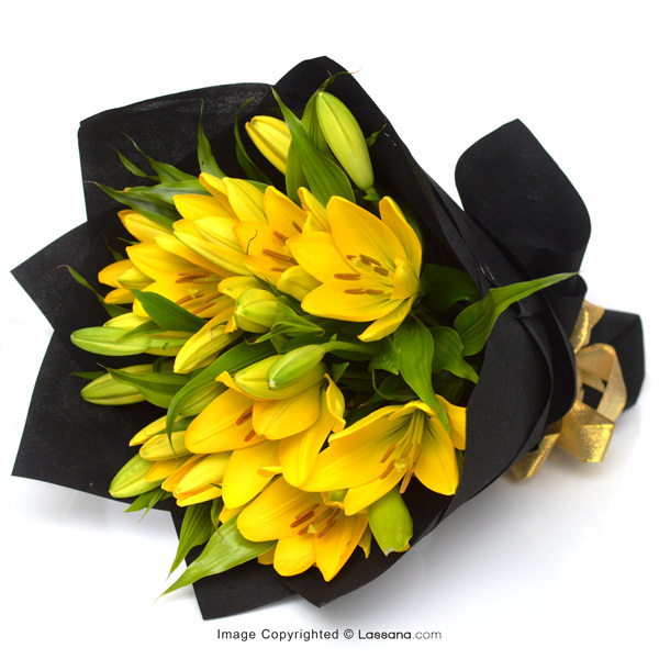 BUNCH OF YELLOW LILIES (5 STEMS) - Best Selling - in Sri Lanka